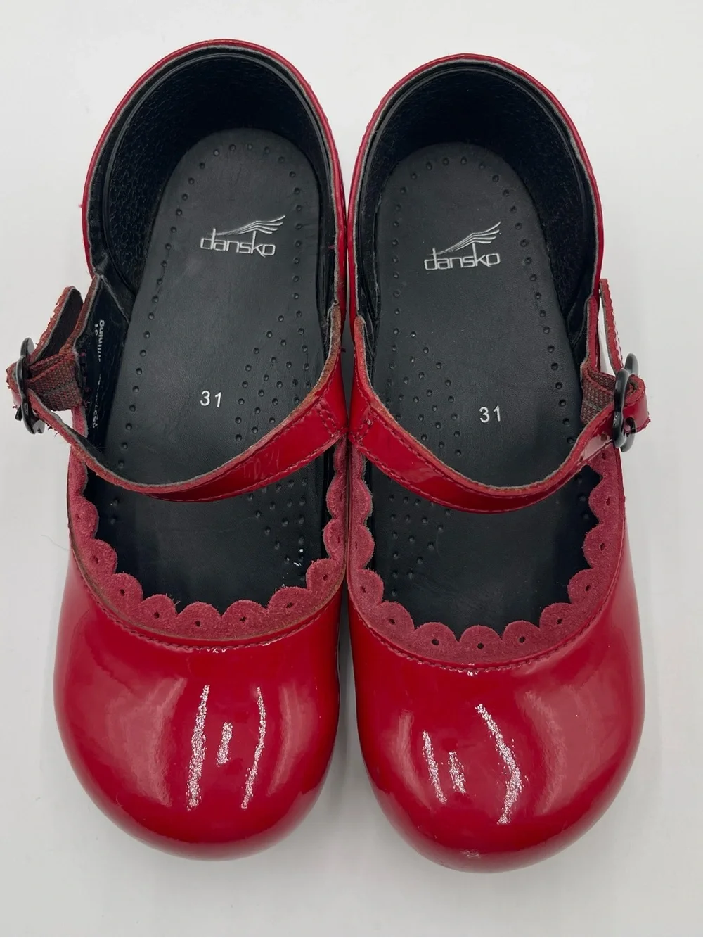 Dansko Girls Red Patent Leather Mary Janes Clogs Shoes Buckle Kids 31 US 12.5-13